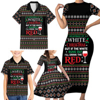 White and Red Christmas Wine Family Matching Short Sleeve Bodycon Dress and Hawaiian Shirt with Festive Pattern and Holiday Cheer - Wonder Print Shop
