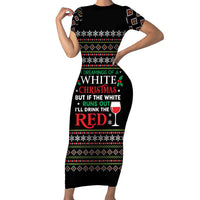 White and Red Christmas Wine Family Matching Short Sleeve Bodycon Dress and Hawaiian Shirt with Festive Pattern and Holiday Cheer - Wonder Print Shop