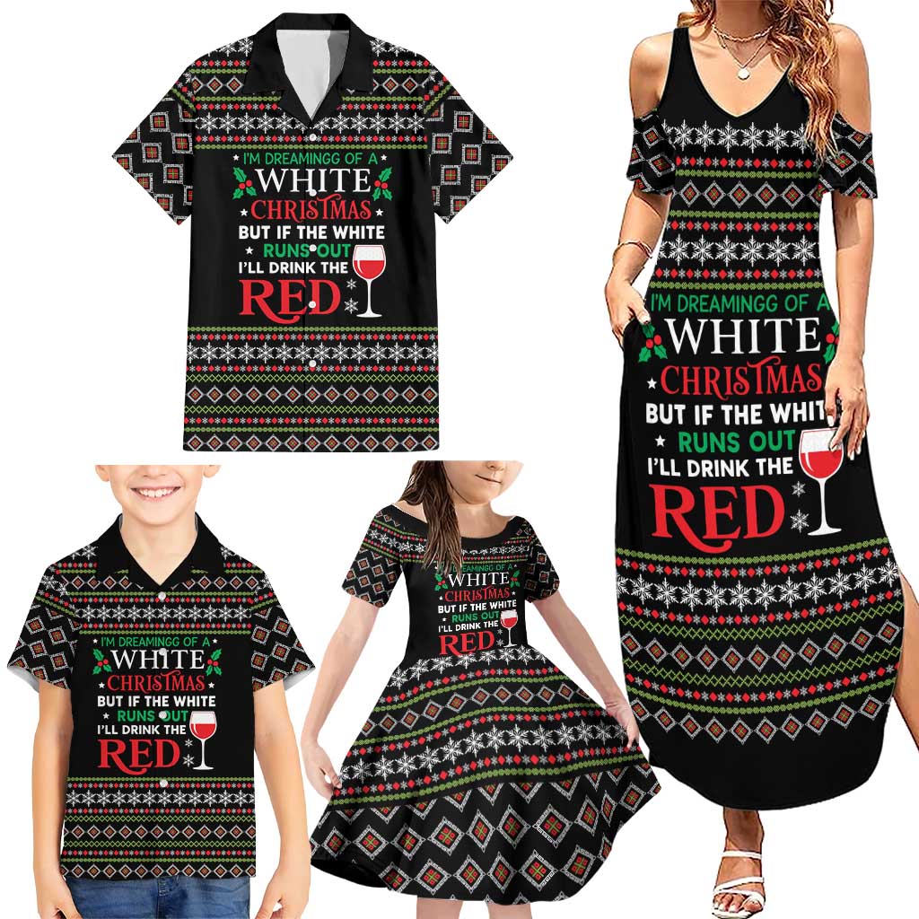 White and Red Christmas Wine Family Matching Summer Maxi Dress and Hawaiian Shirt with Festive Pattern and Holiday Cheer - Wonder Print Shop