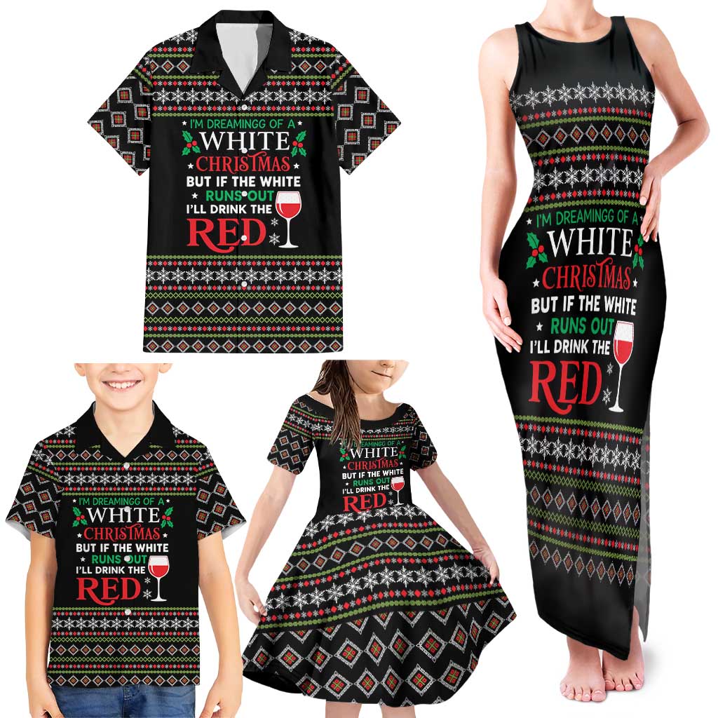 White and Red Christmas Wine Family Matching Tank Maxi Dress and Hawaiian Shirt with Festive Pattern and Holiday Cheer - Wonder Print Shop