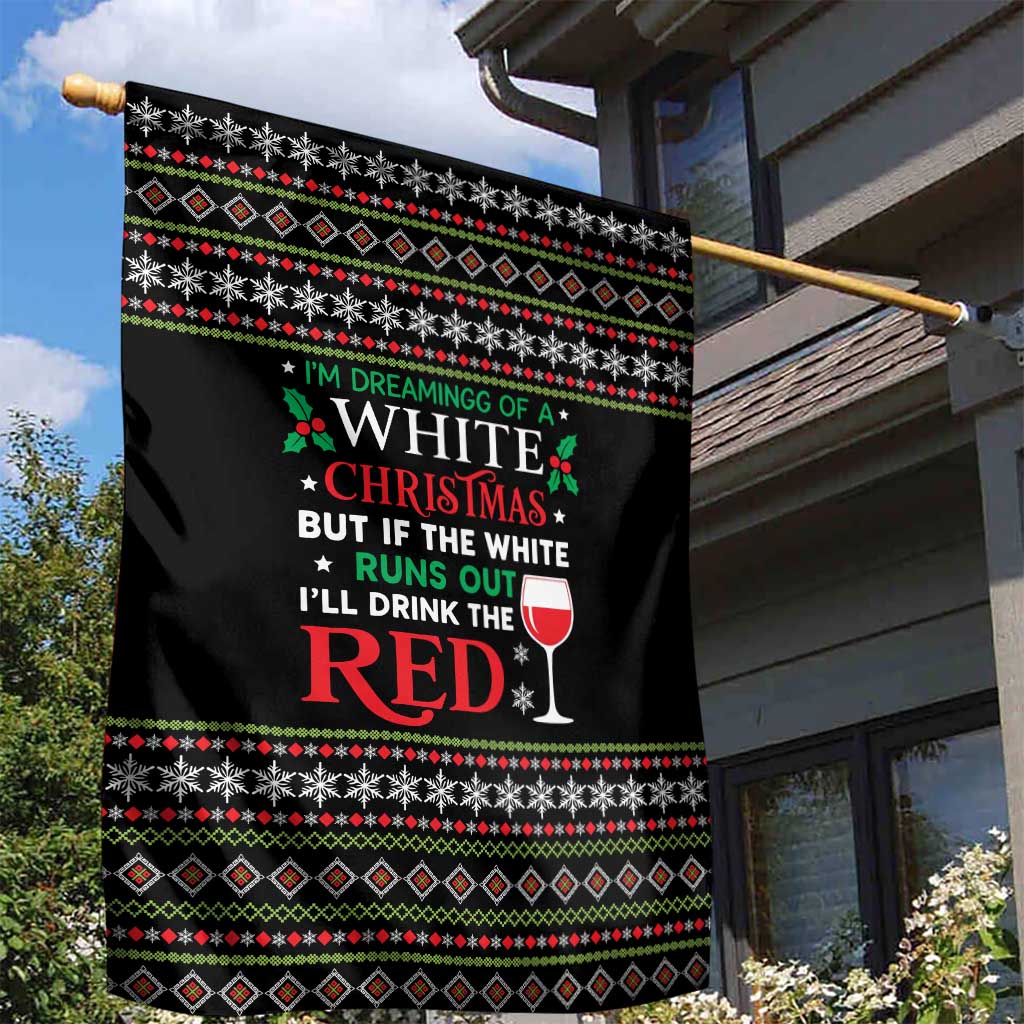 White and Red Christmas Wine Garden Flag with Festive Pattern and Holiday Cheer - Wonder Print Shop