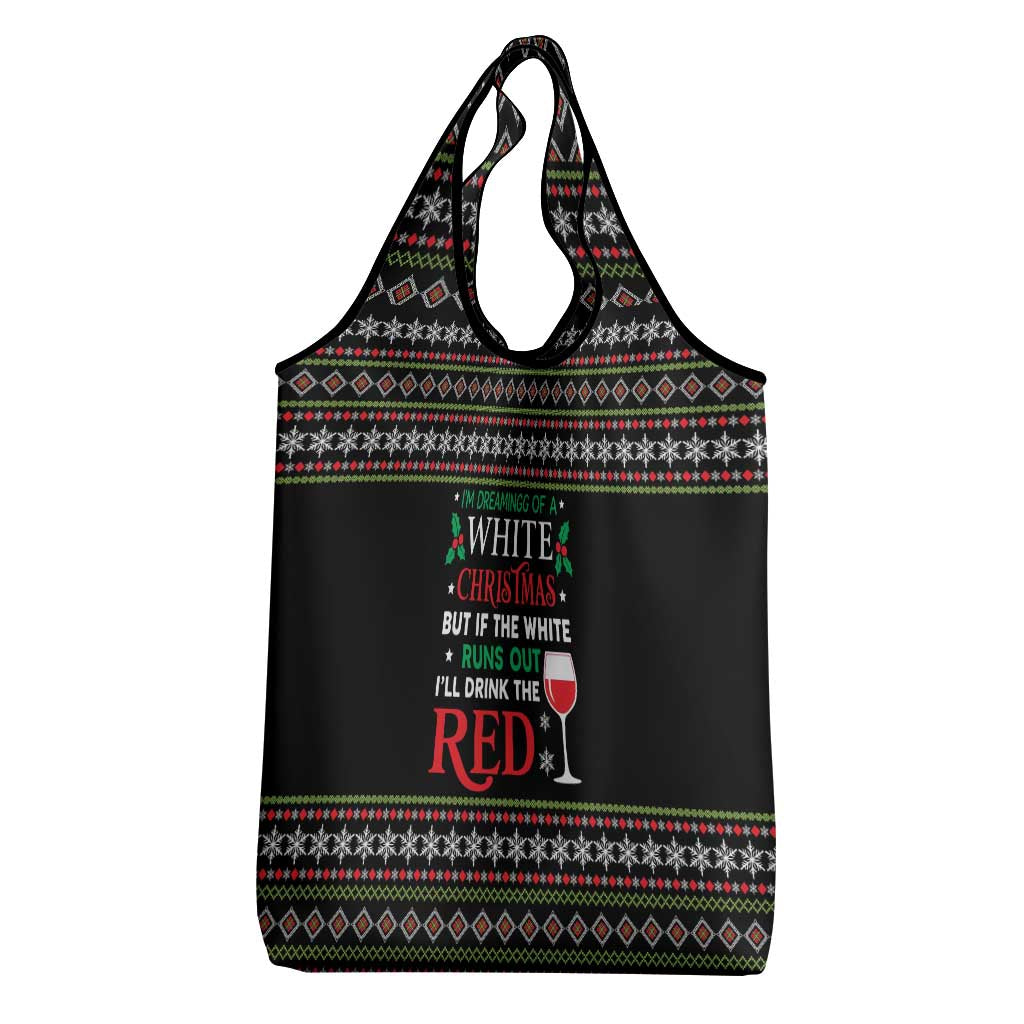 White and Red Christmas Wine Grocery Bag with Festive Pattern and Holiday Cheer - Wonder Print Shop