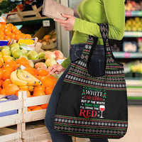 White and Red Christmas Wine Grocery Bag with Festive Pattern and Holiday Cheer - Wonder Print Shop