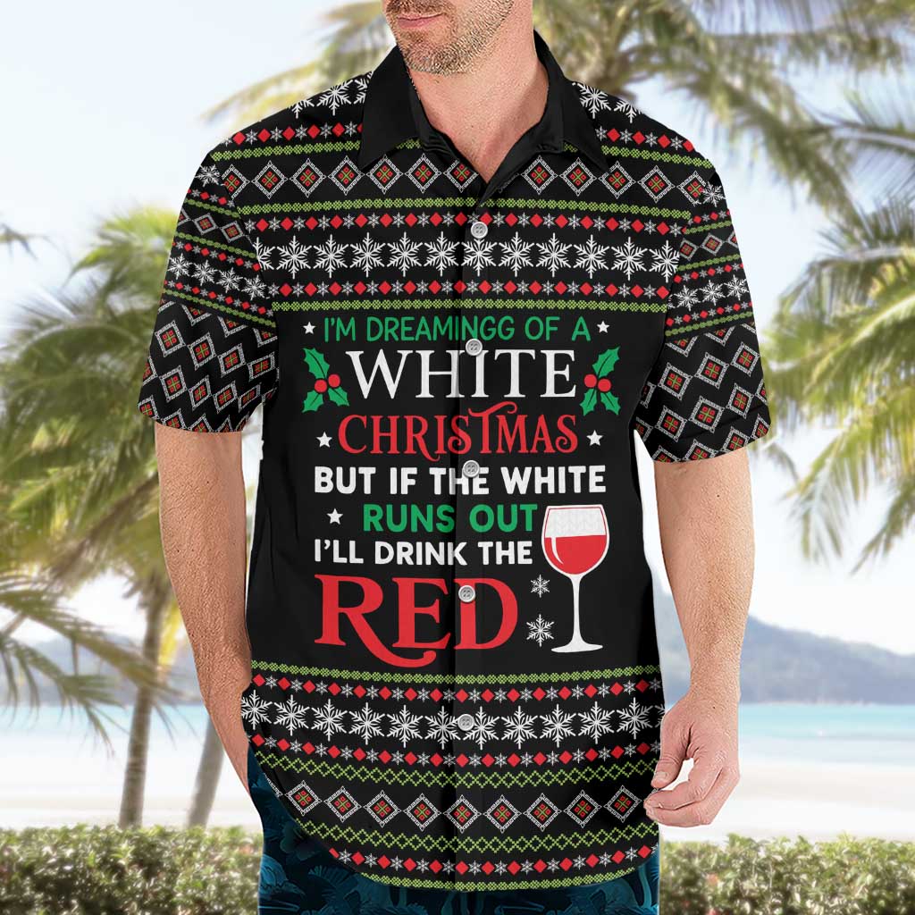 White and Red Christmas Wine Hawaiian Shirt with Festive Pattern and Holiday Cheer - Wonder Print Shop