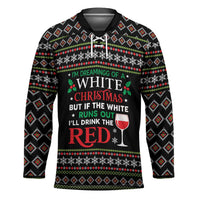 White and Red Christmas Wine Hockey Jersey with Festive Pattern and Holiday Cheer - Wonder Print Shop