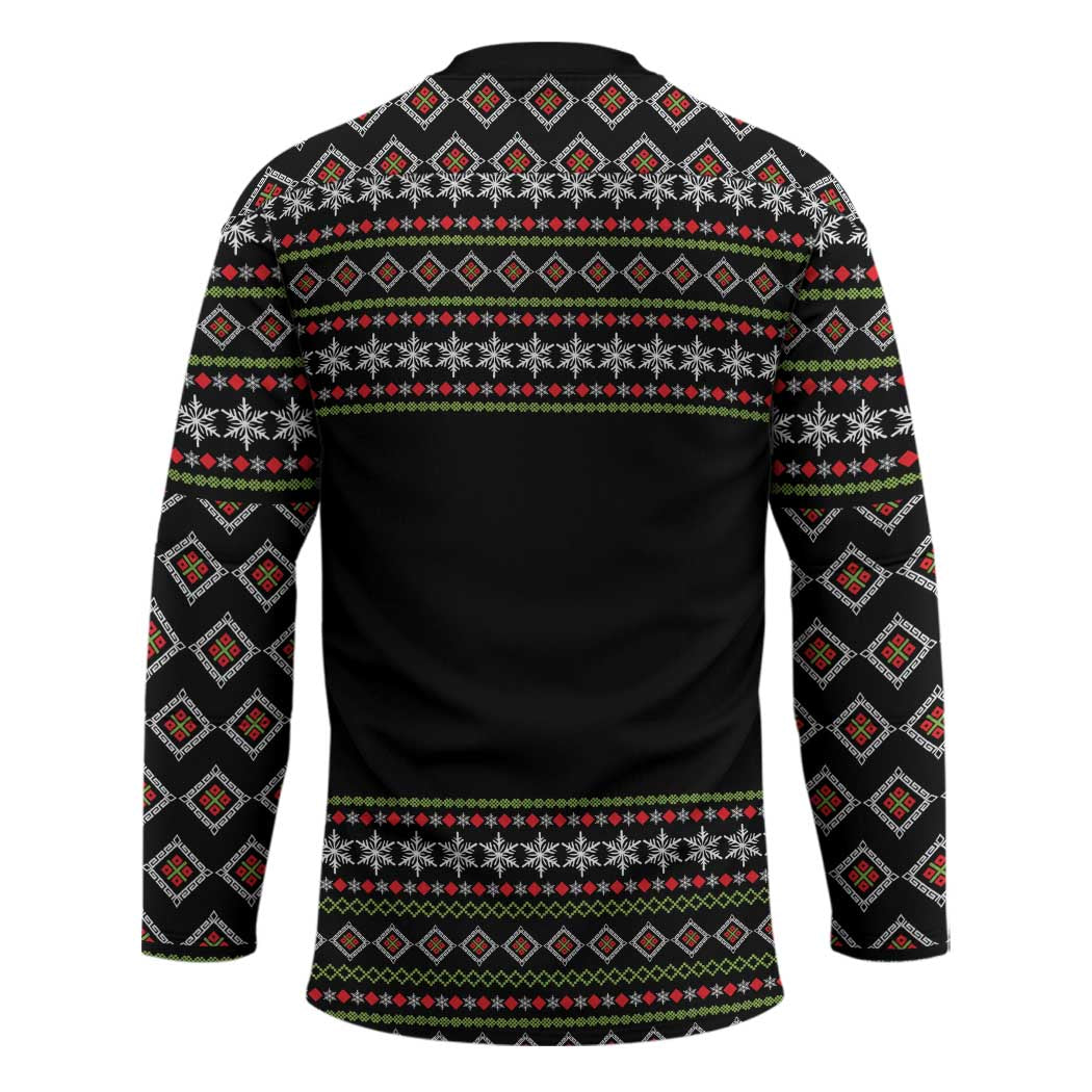 White and Red Christmas Wine Hockey Jersey with Festive Pattern and Holiday Cheer - Wonder Print Shop