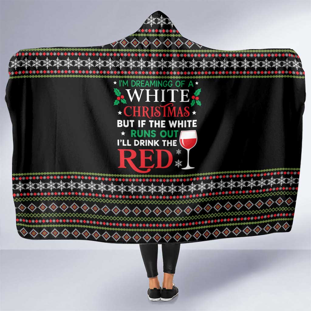 White and Red Christmas Wine Hooded Blanket with Festive Pattern and Holiday Cheer - Wonder Print Shop