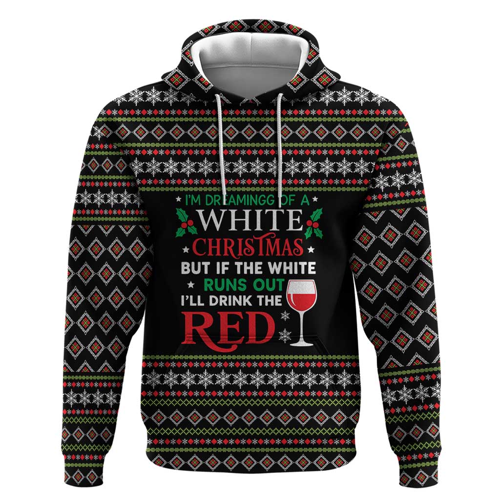 White and Red Christmas Wine Hoodie with Festive Pattern and Holiday Cheer - Wonder Print Shop