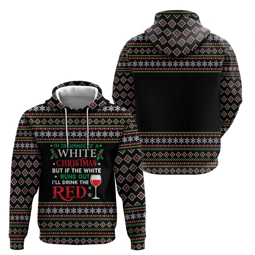White and Red Christmas Wine Hoodie with Festive Pattern and Holiday Cheer - Wonder Print Shop