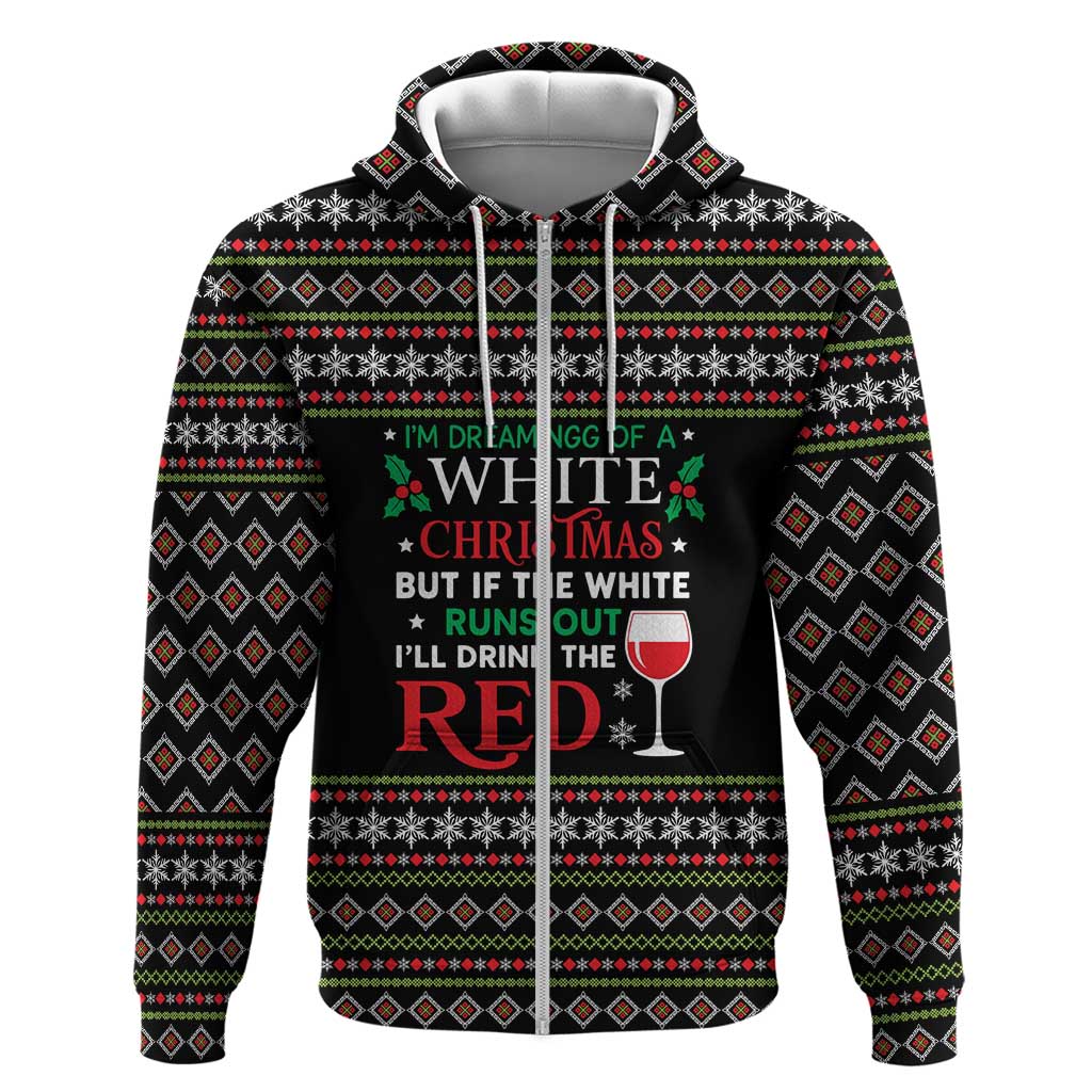 White and Red Christmas Wine Hoodie with Festive Pattern and Holiday Cheer - Wonder Print Shop