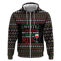White and Red Christmas Wine Hoodie with Festive Pattern and Holiday Cheer - Wonder Print Shop