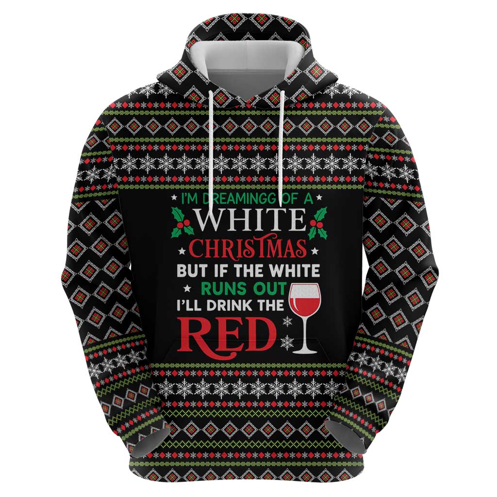 White and Red Christmas Wine Hoodie with Festive Pattern and Holiday Cheer - Wonder Print Shop