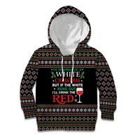White and Red Christmas Wine Kid Hoodie with Festive Pattern and Holiday Cheer - Wonder Print Shop