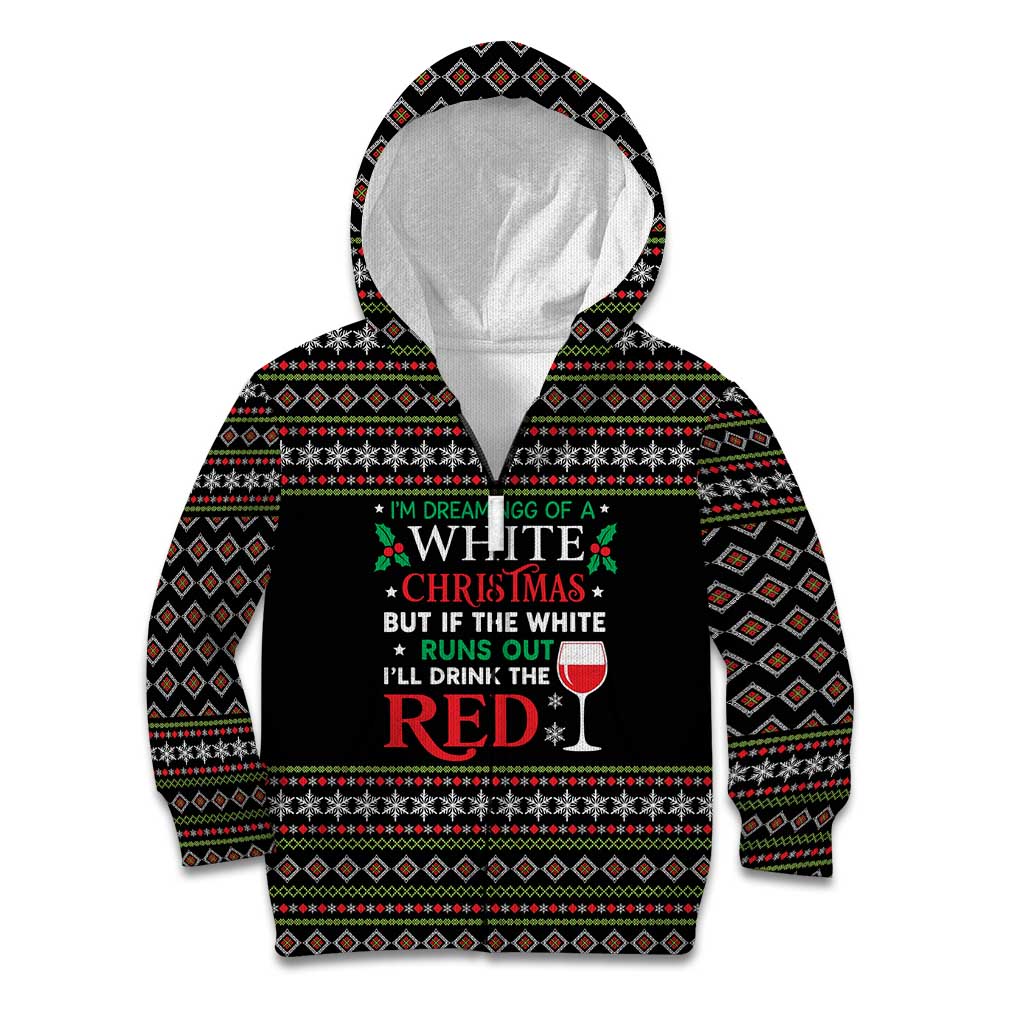White and Red Christmas Wine Kid Hoodie with Festive Pattern and Holiday Cheer - Wonder Print Shop