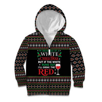 White and Red Christmas Wine Kid Hoodie with Festive Pattern and Holiday Cheer - Wonder Print Shop