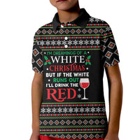 White and Red Christmas Wine Kid Polo Shirt with Festive Pattern and Holiday Cheer - Wonder Print Shop