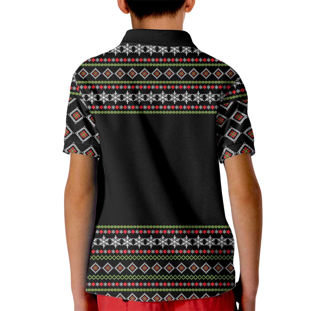White and Red Christmas Wine Kid Polo Shirt with Festive Pattern and Holiday Cheer - Wonder Print Shop