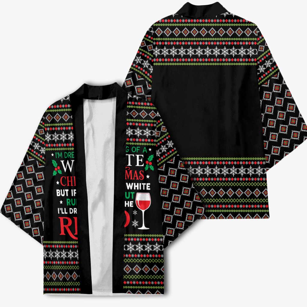 White and Red Christmas Wine Kimono with Festive Pattern and Holiday Cheer - Wonder Print Shop