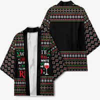 White and Red Christmas Wine Kimono with Festive Pattern and Holiday Cheer - Wonder Print Shop