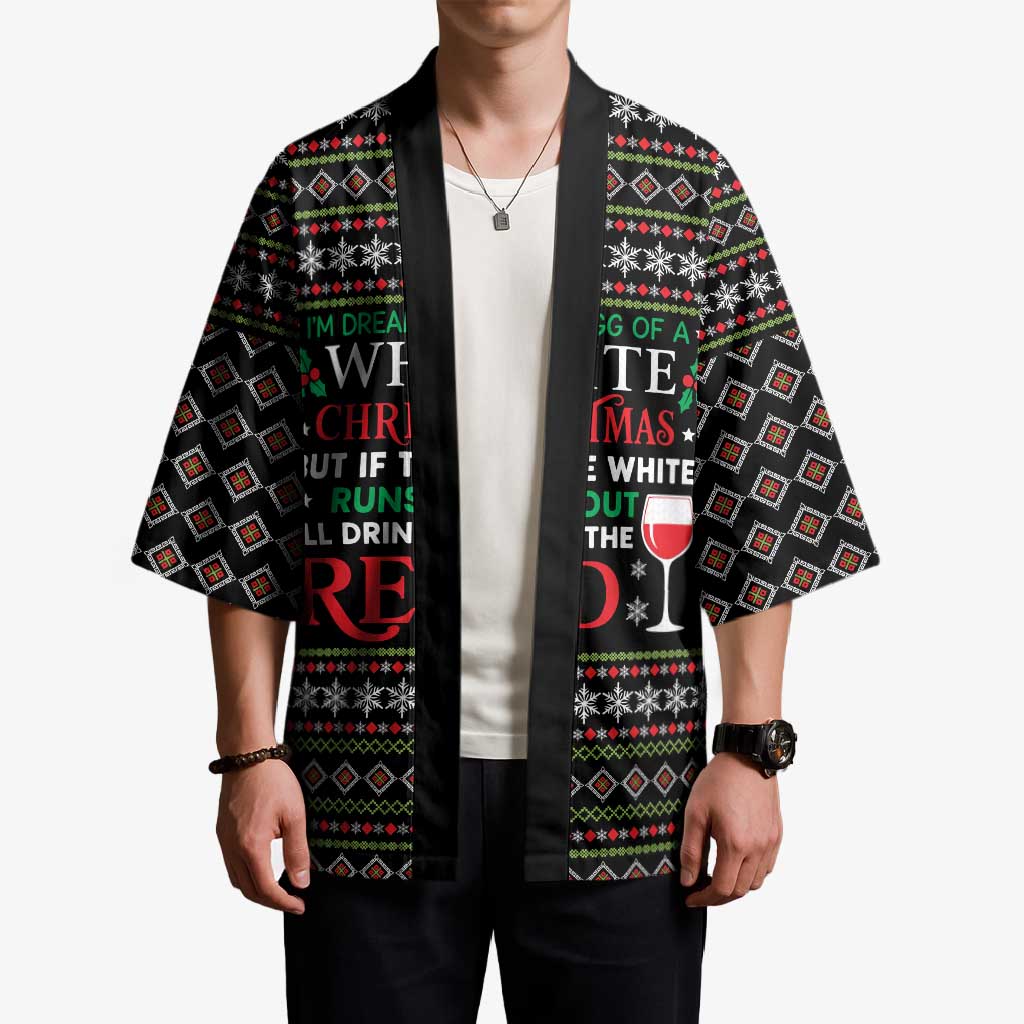 White and Red Christmas Wine Kimono with Festive Pattern and Holiday Cheer - Wonder Print Shop
