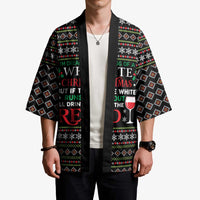 White and Red Christmas Wine Kimono with Festive Pattern and Holiday Cheer - Wonder Print Shop