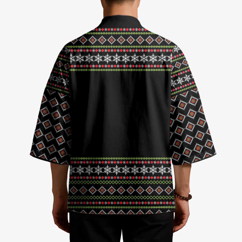 White and Red Christmas Wine Kimono with Festive Pattern and Holiday Cheer - Wonder Print Shop