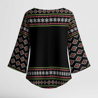 White and Red Christmas Wine Kimono Sleeve Blouse with Festive Pattern and Holiday Cheer - Wonder Print Shop