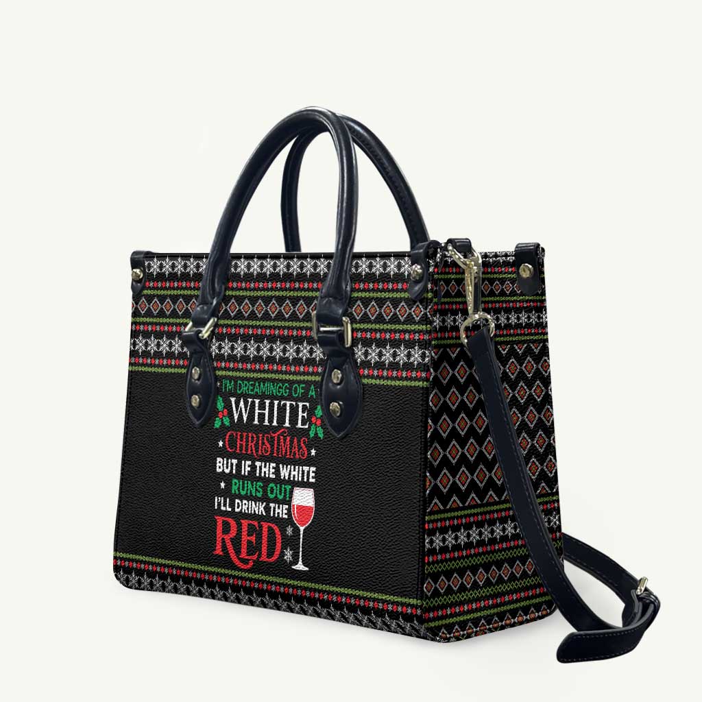 White and Red Christmas Wine Leather Bag with Festive Pattern and Holiday Cheer - Wonder Print Shop