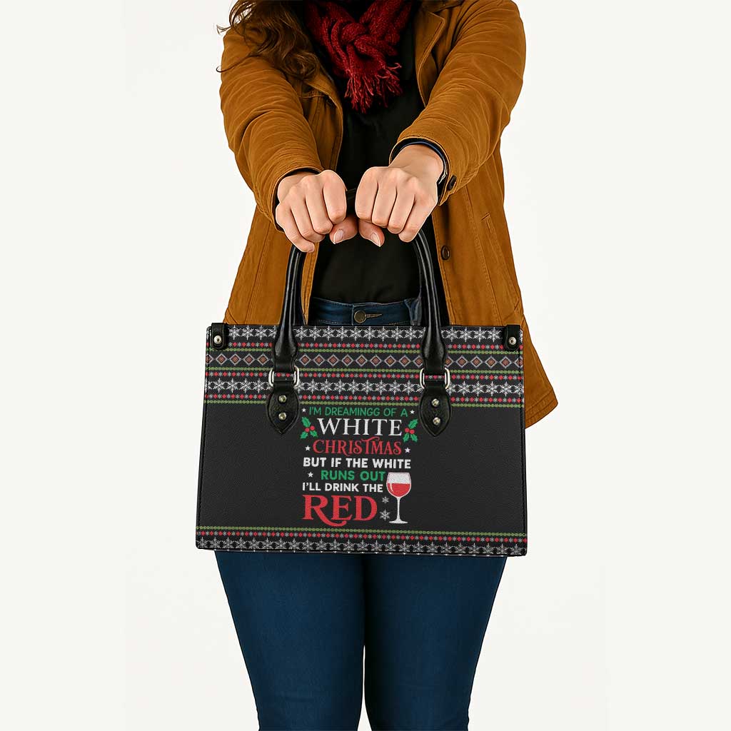 White and Red Christmas Wine Leather Bag with Festive Pattern and Holiday Cheer - Wonder Print Shop