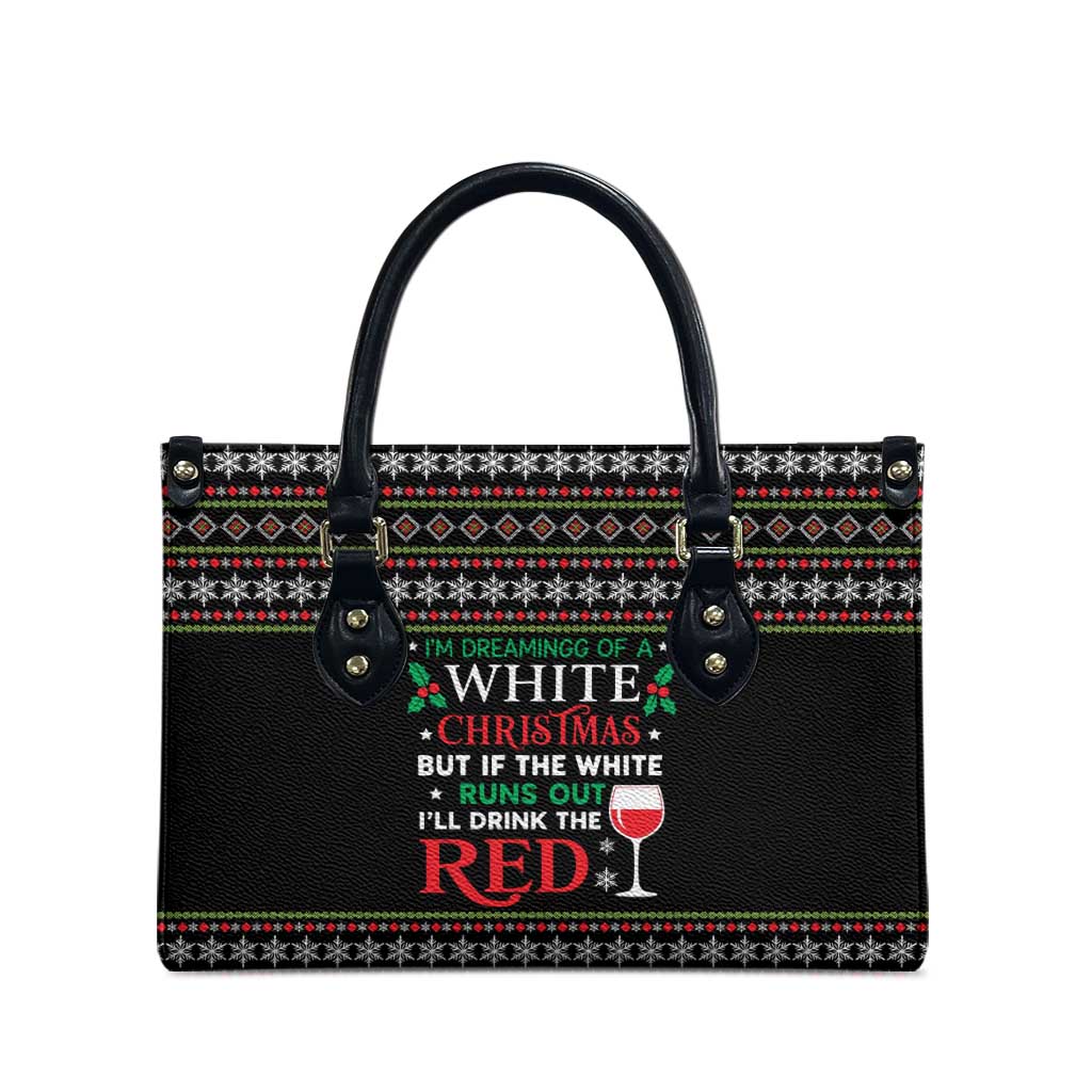 White and Red Christmas Wine Leather Bag with Festive Pattern and Holiday Cheer - Wonder Print Shop