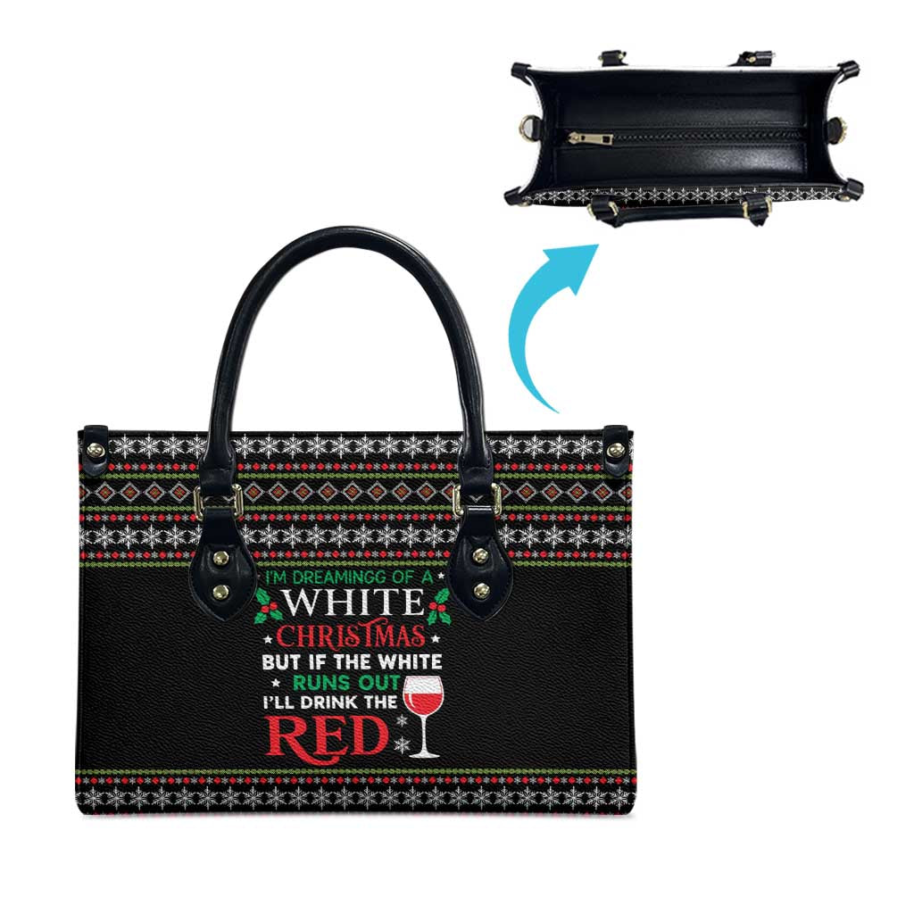 White and Red Christmas Wine Leather Bag with Festive Pattern and Holiday Cheer - Wonder Print Shop
