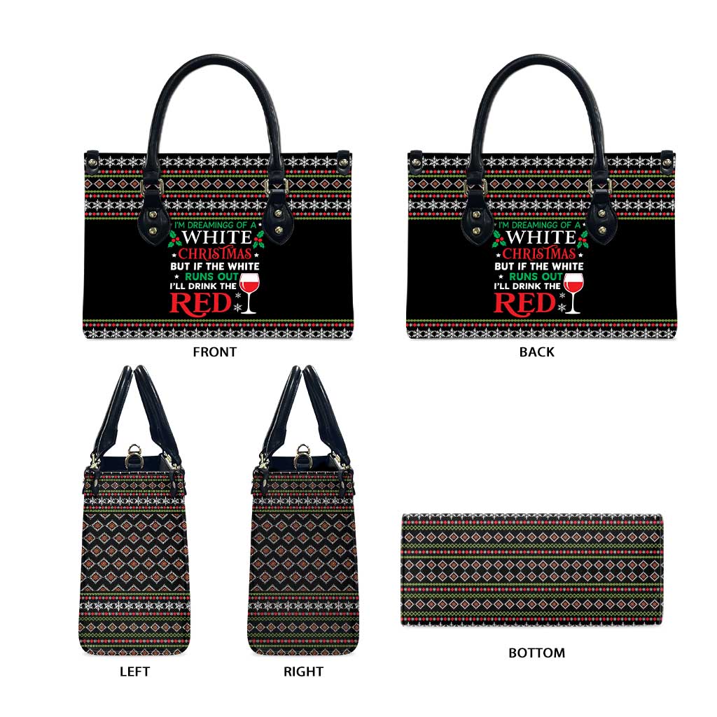 White and Red Christmas Wine Leather Bag with Festive Pattern and Holiday Cheer - Wonder Print Shop
