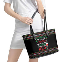 White and Red Christmas Wine Leather Tote Bag with Festive Pattern and Holiday Cheer - Wonder Print Shop