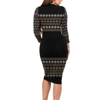 White and Red Christmas Wine Long Sleeve Bodycon Dress with Festive Pattern and Holiday Cheer - Wonder Print Shop