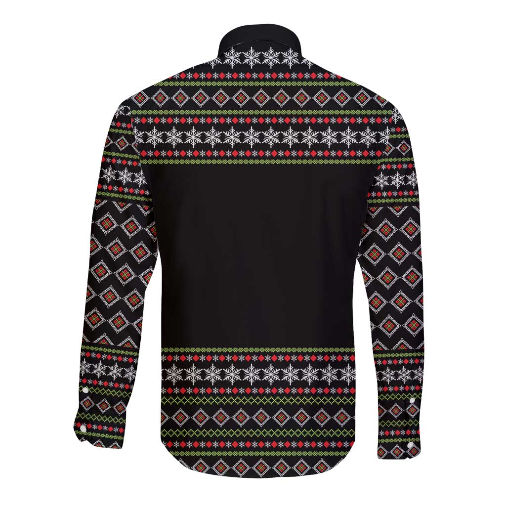White and Red Christmas Wine Long Sleeve Button Shirt with Festive Pattern and Holiday Cheer - Wonder Print Shop