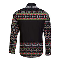 White and Red Christmas Wine Long Sleeve Button Shirt with Festive Pattern and Holiday Cheer - Wonder Print Shop
