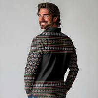 White and Red Christmas Wine Long Sleeve Polo Shirt with Festive Pattern and Holiday Cheer - Wonder Print Shop