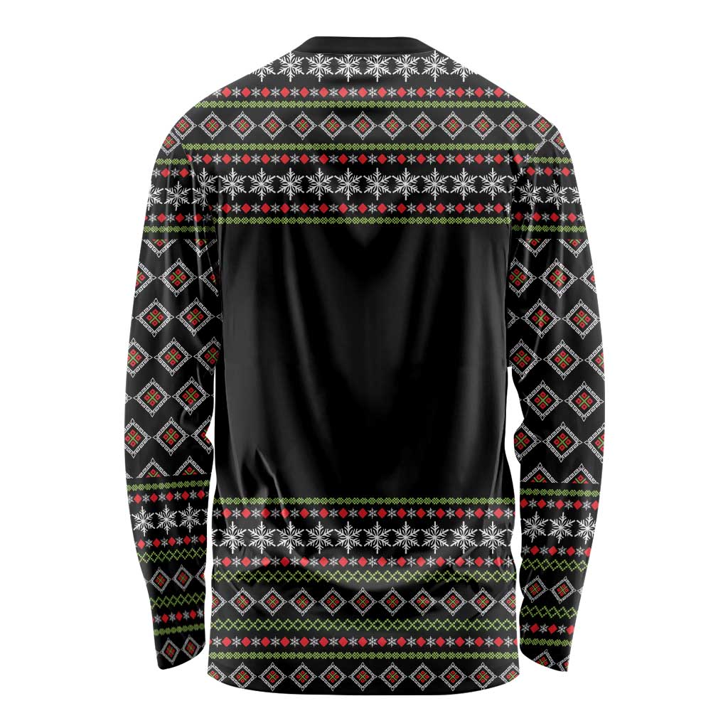 White and Red Christmas Wine Long Sleeve Shirt with Festive Pattern and Holiday Cheer - Wonder Print Shop