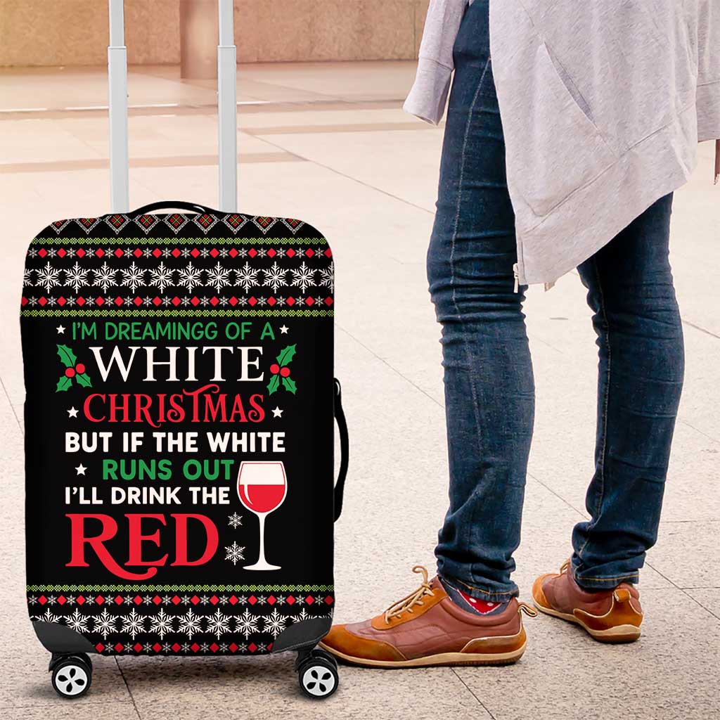 White and Red Christmas Wine Luggage Cover with Festive Pattern and Holiday Cheer - Wonder Print Shop