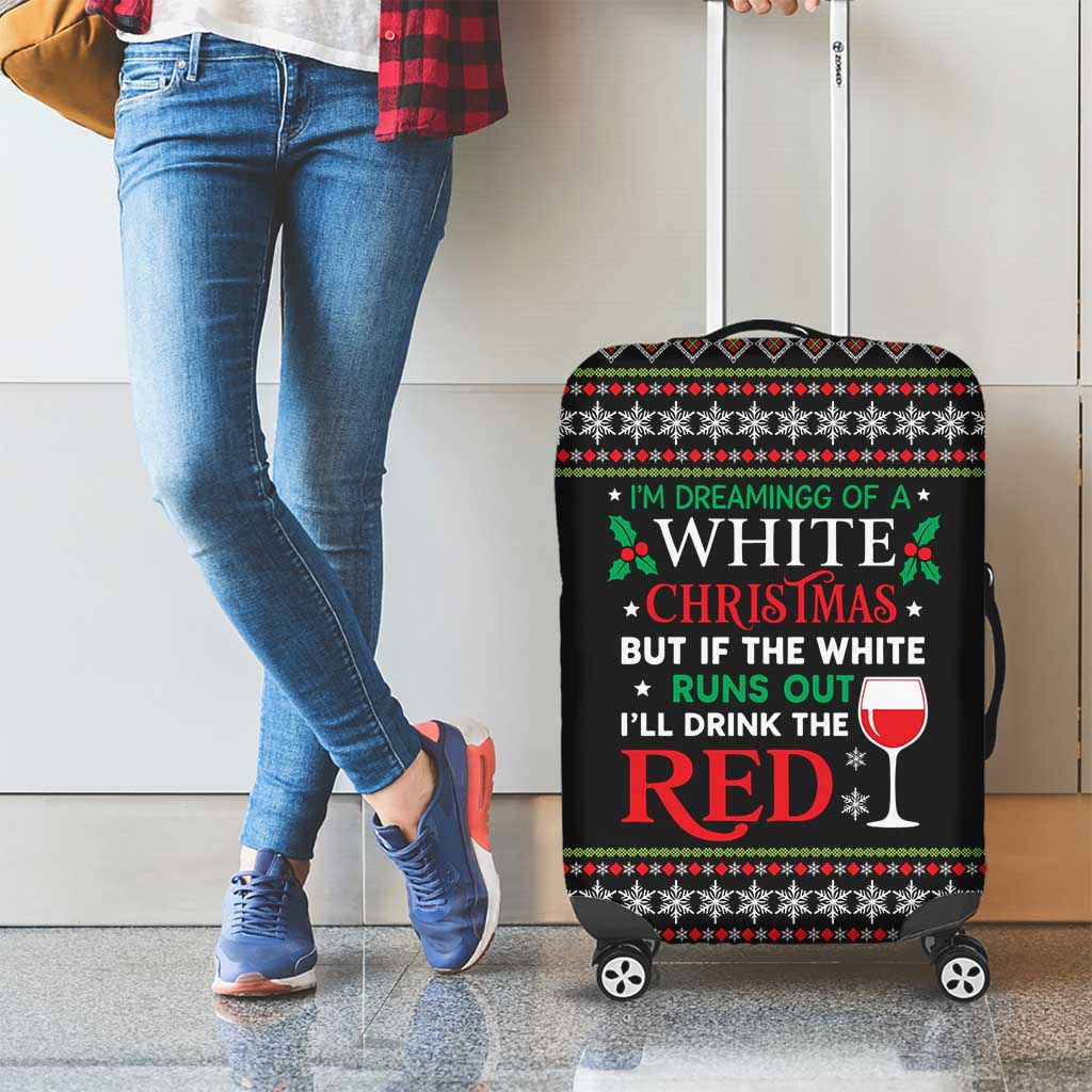 White and Red Christmas Wine Luggage Cover with Festive Pattern and Holiday Cheer - Wonder Print Shop