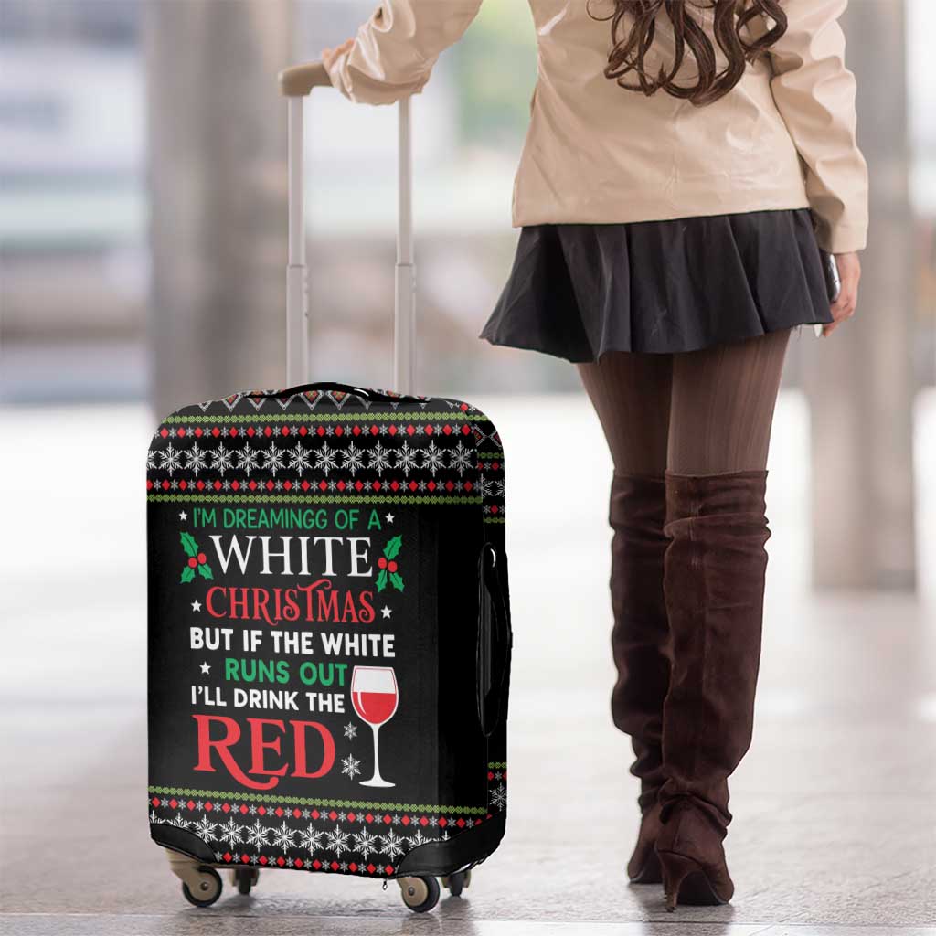 White and Red Christmas Wine Luggage Cover with Festive Pattern and Holiday Cheer - Wonder Print Shop