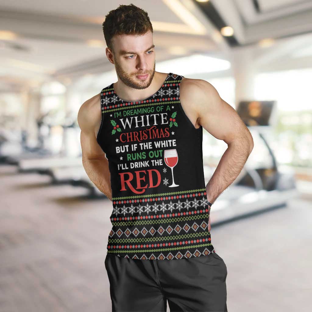 White and Red Christmas Wine Men Tank Top with Festive Pattern and Holiday Cheer - Wonder Print Shop