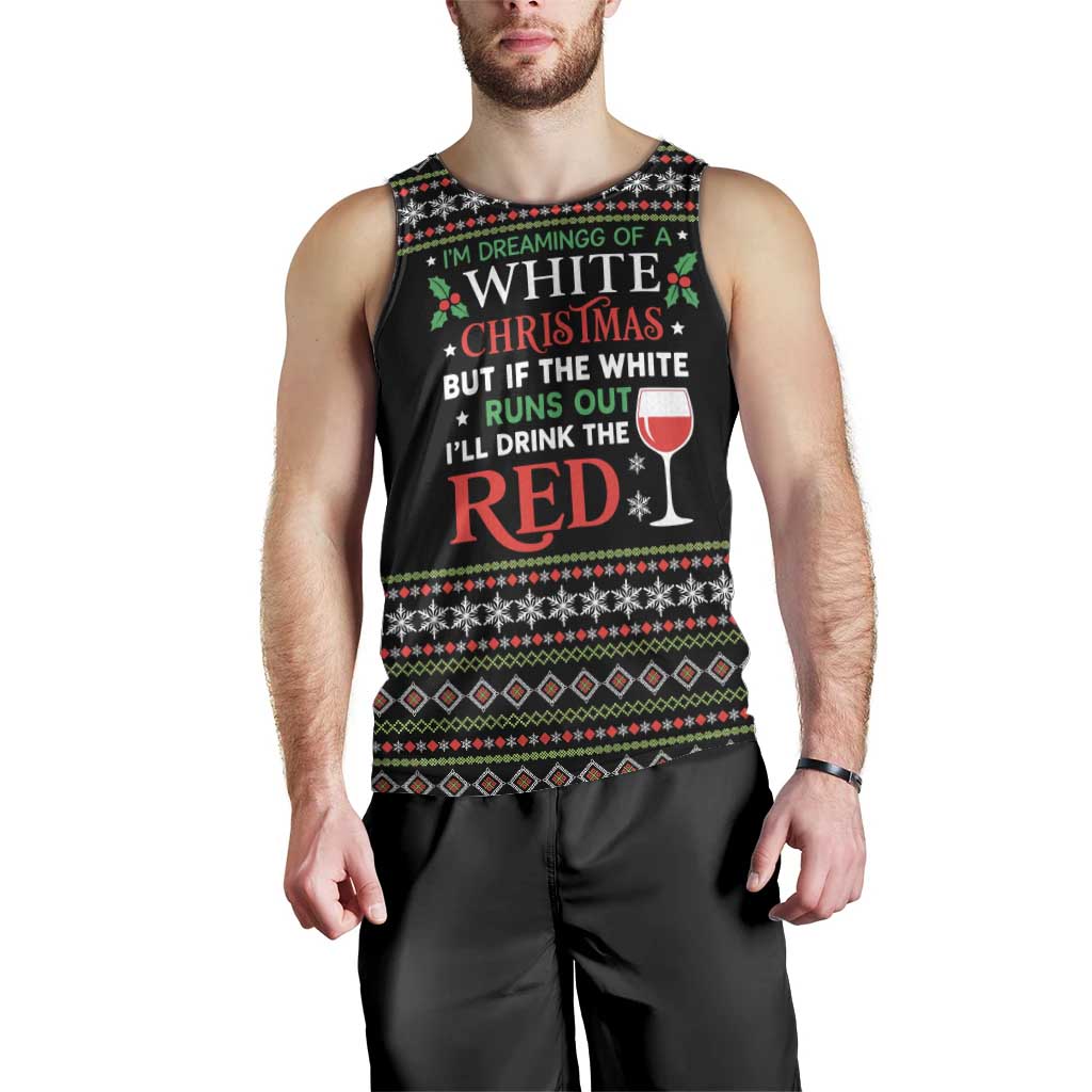 White and Red Christmas Wine Men Tank Top with Festive Pattern and Holiday Cheer - Wonder Print Shop