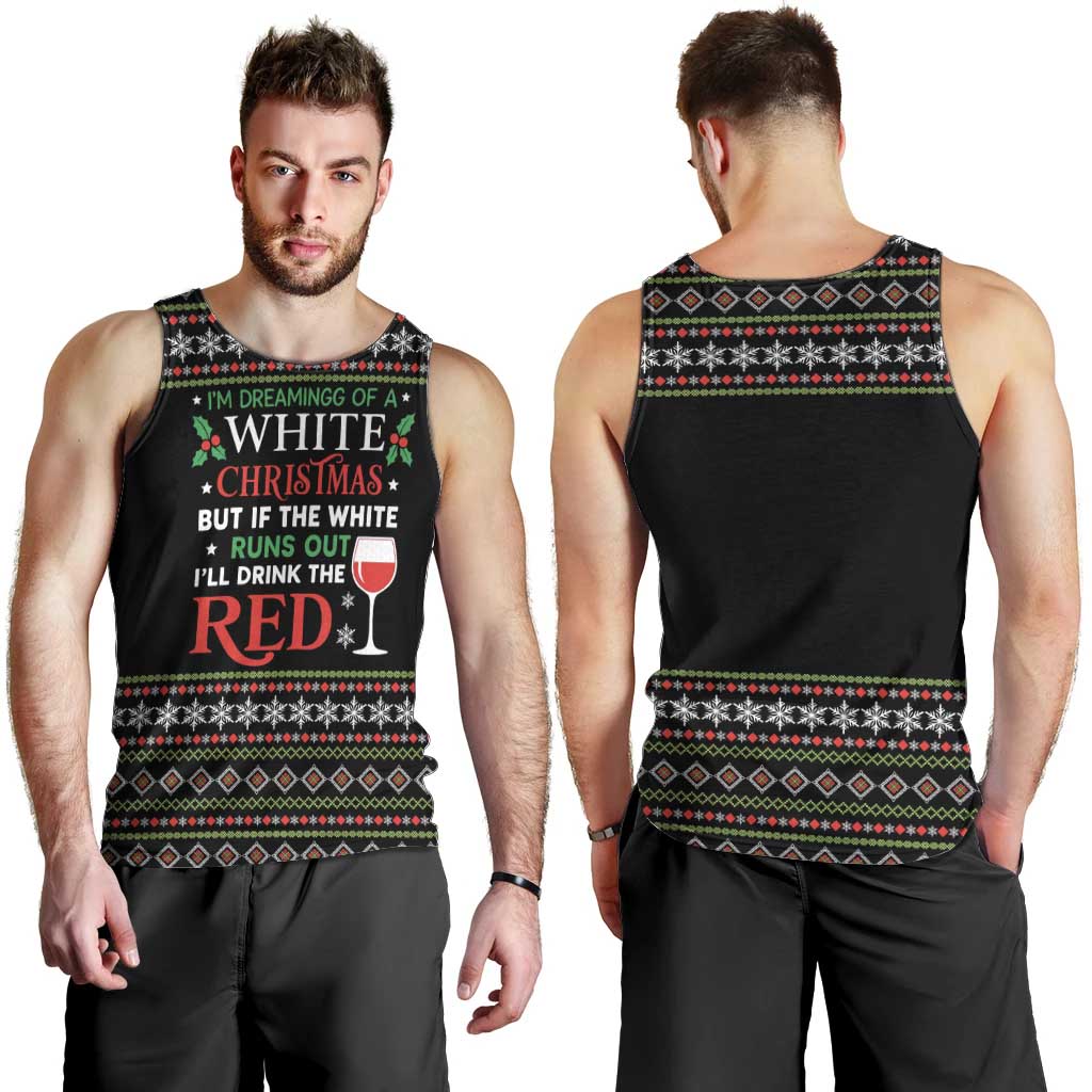 White and Red Christmas Wine Men Tank Top with Festive Pattern and Holiday Cheer - Wonder Print Shop