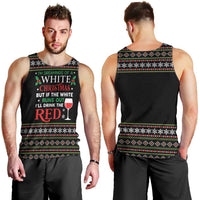 White and Red Christmas Wine Men Tank Top with Festive Pattern and Holiday Cheer - Wonder Print Shop