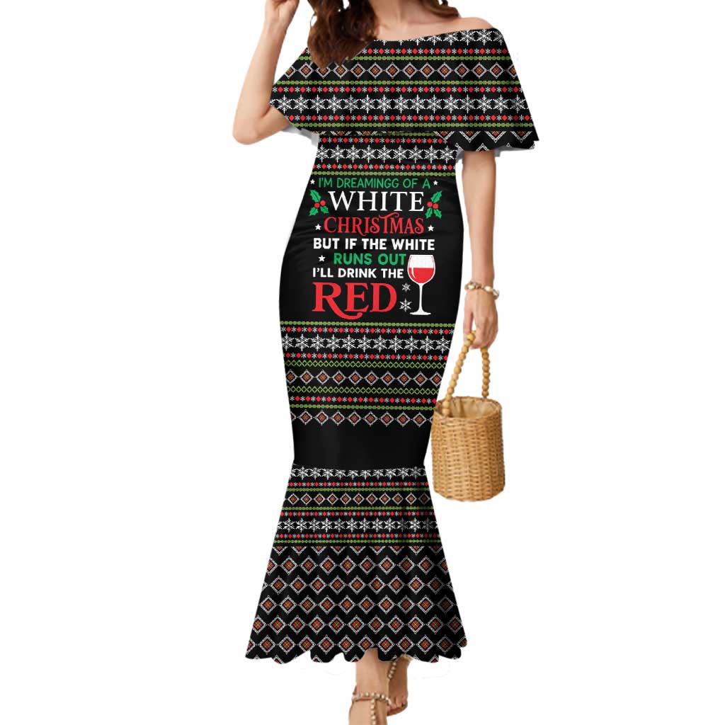 White and Red Christmas Wine Mermaid Dress with Festive Pattern and Holiday Cheer - Wonder Print Shop