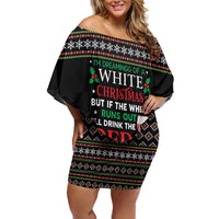 White and Red Christmas Wine Off Shoulder Short Dress with Festive Pattern and Holiday Cheer - Wonder Print Shop