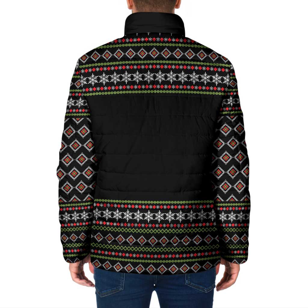 White and Red Christmas Wine Padded Jacket with Festive Pattern and Holiday Cheer - Wonder Print Shop