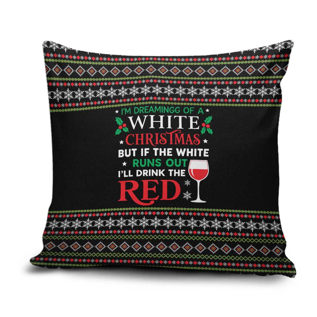 White and Red Christmas Wine Pillow Cover with Festive Pattern and Holiday Cheer - Wonder Print Shop