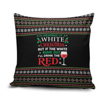 White and Red Christmas Wine Pillow Cover with Festive Pattern and Holiday Cheer - Wonder Print Shop